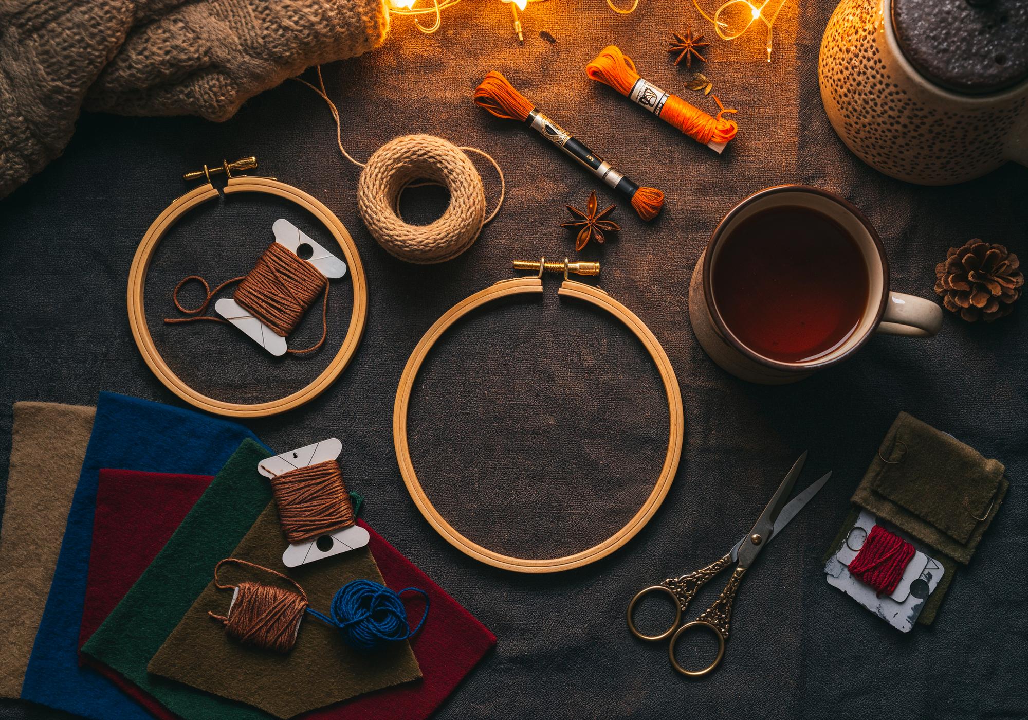 atelier workspace with threads and hoop